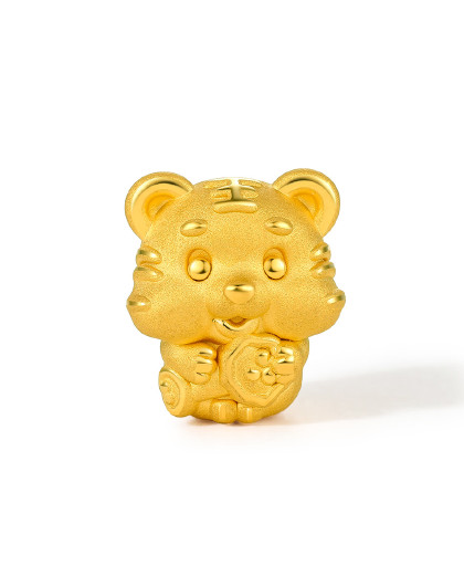 黄金生肖小金虎手链本命年硬金老虎转运珠宝宝儿童手绳