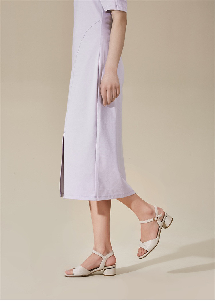 【牛皮】夏季款交叉绑带粗跟时装凉鞋中跟鞋一字带凉鞋