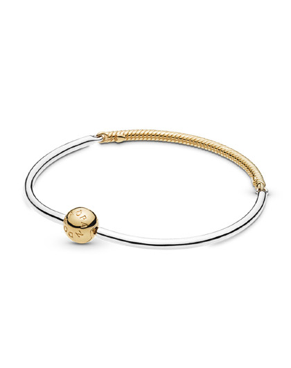 【潘多拉】经典标识shine三段式925银镀金时尚百搭手镯女