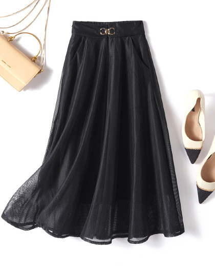 缎面百褶半身裙女春款高腰显瘦风琴褶中长裙子