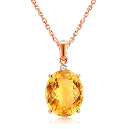 18k金约3克拉黄晶吊坠经典四爪吊坠宝石水晶吊坠