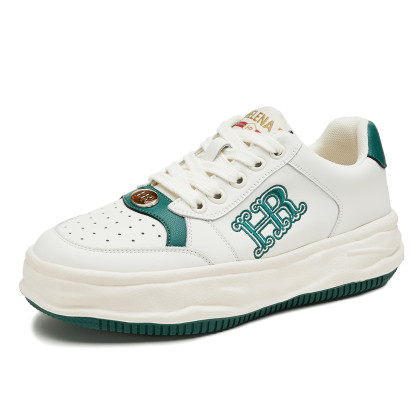 hr赫莲娜女鞋圆头新款潮流刺绣拼接小白鞋女时尚溶解厚底休闲鞋