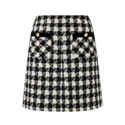 hazzys哈吉斯秋季新款半身裙女黑白格子时尚半身裙