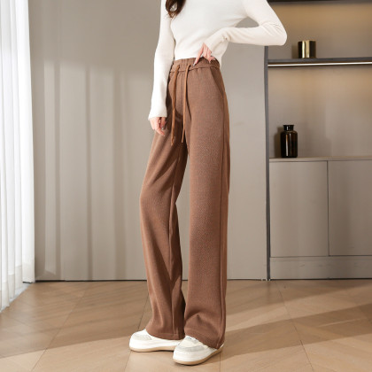 美拉德保暖加绒休闲裤女冬季热卖加厚阔腿裤女舒适系绳直筒裤子女