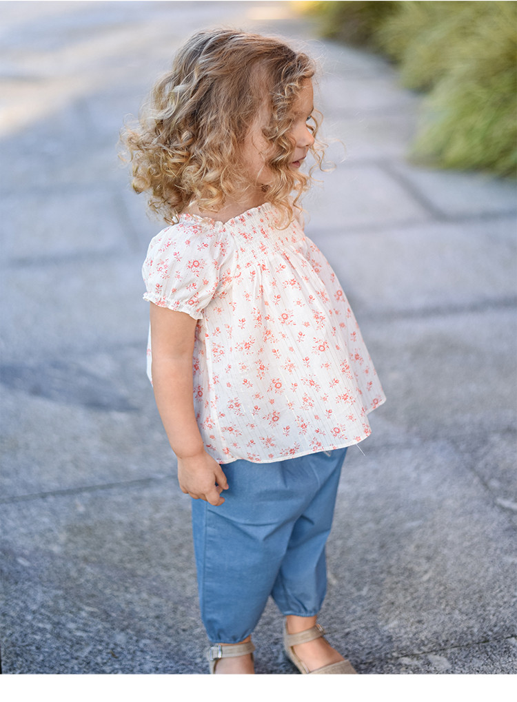 英国女童司马克衬衫碎花短袖春夏款纯棉小衫儿童上衣