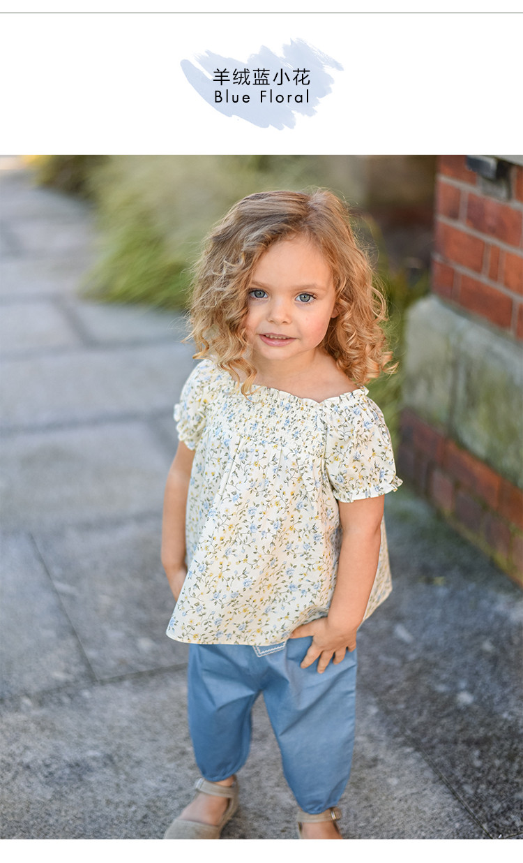 英国女童司马克衬衫碎花短袖春夏款纯棉小衫儿童上衣