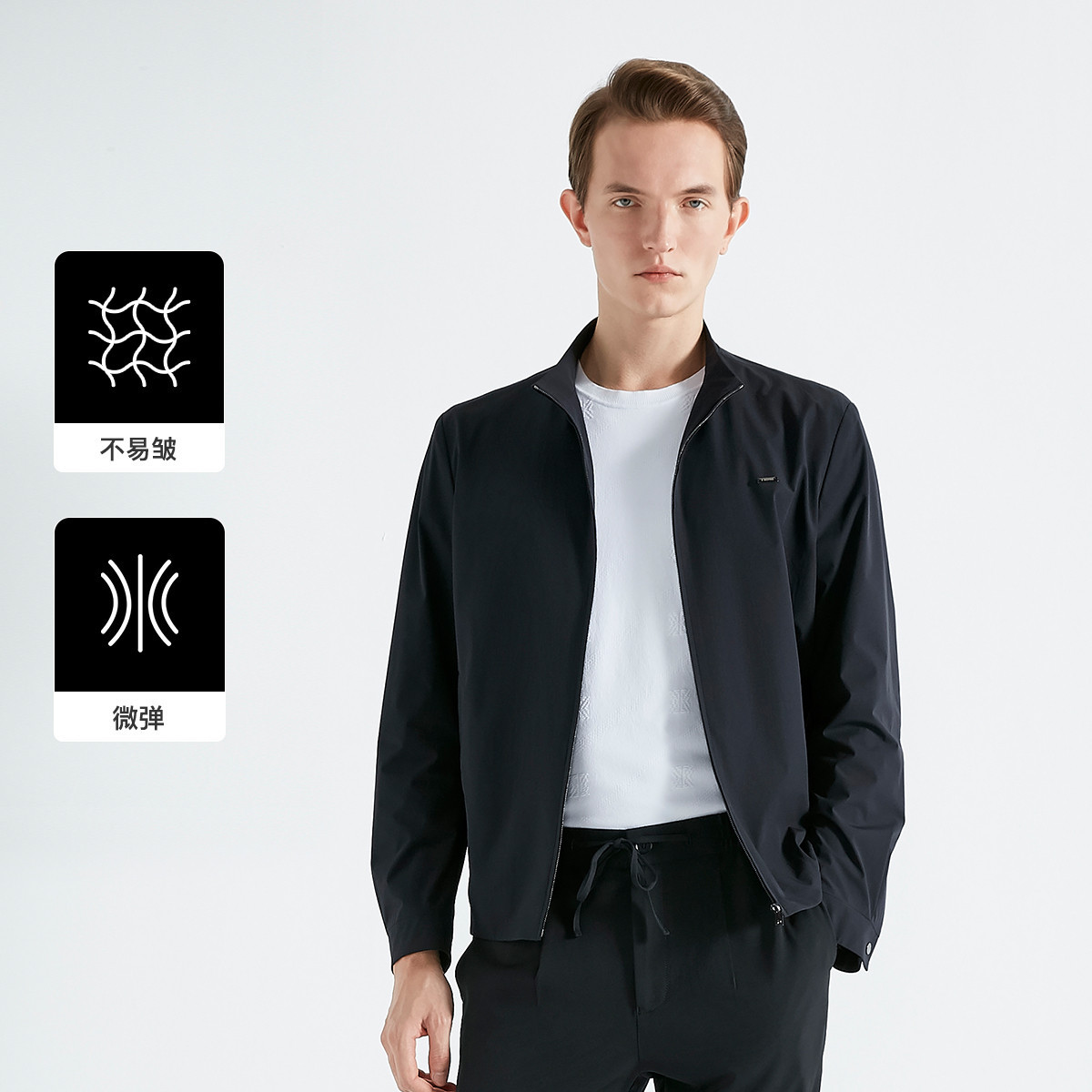 【劲霸男装】春夏新款商务休闲纯色短版茄克立领男式外套夹克