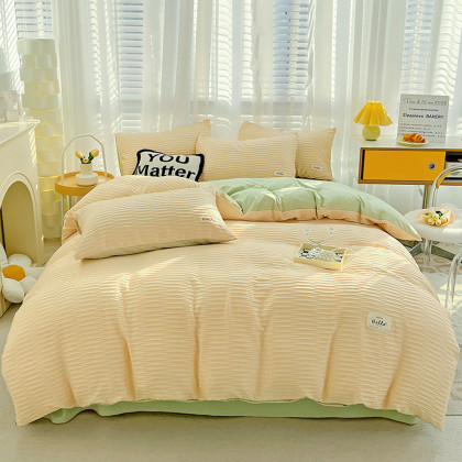 家纺春夏简约泡泡纱四件套床上套件单双人家用被套床单床上用品