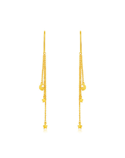 明牌珠宝5g黄金四叶草耳饰 足金鱼鳞幸运草耳钉蜂巢耳针