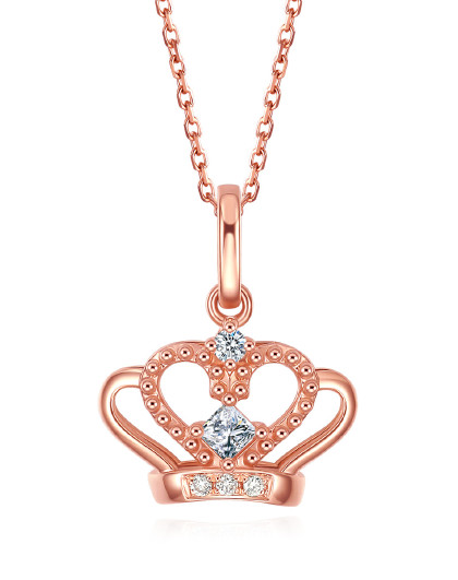 18k金钻石吊坠女爱心皇冠挂坠k金吊坠彩金吊坠女