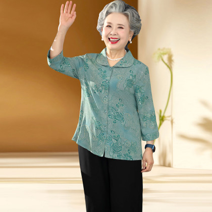 春秋奶奶上衣 裤子两件套老人妈妈装时尚休闲套装女