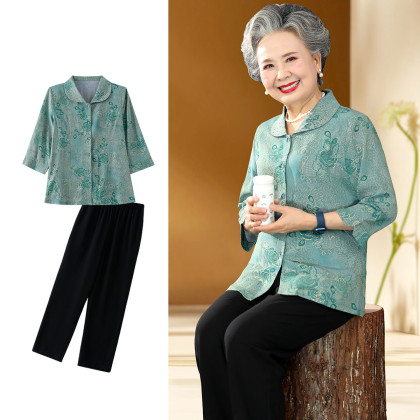 春秋奶奶上衣 裤子两件套老人妈妈装时尚休闲套装女