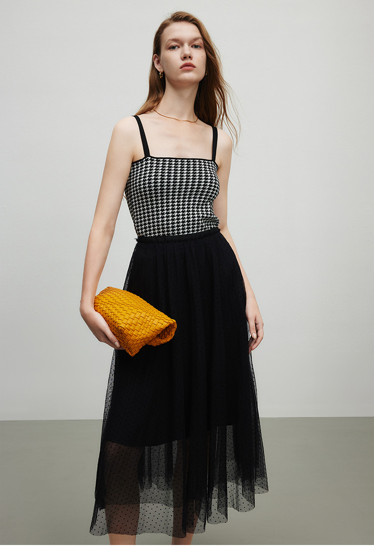 透视波点网纱半身裙夏季时尚百搭遮肉a摆中长裙