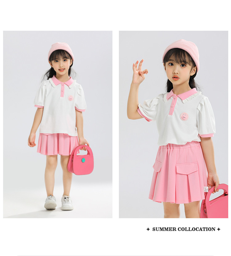 女童百褶裙套装夏季幼儿园礼服甜美小女孩短袖短裙两件套儿童夏装