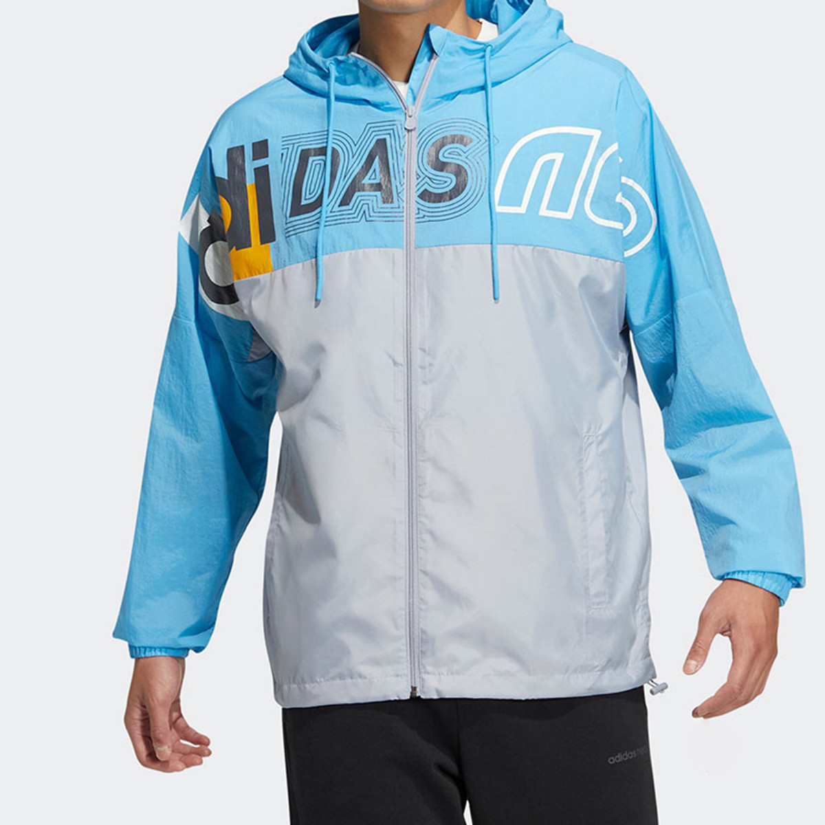 adidasneo拼色男款连帽夹克薄款