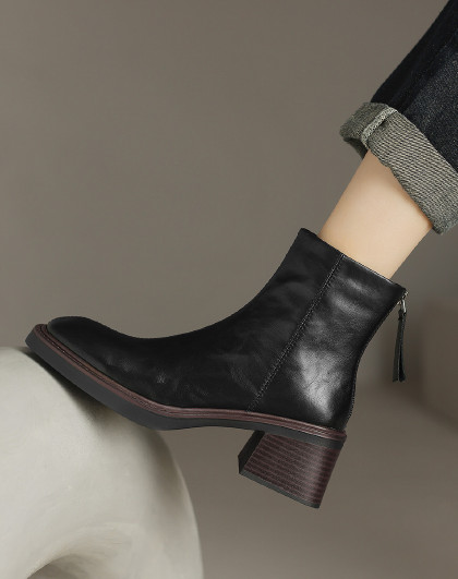 【绒里】牛皮简约钻扣保暖休闲靴英伦切尔西靴烟筒靴简约百搭短靴