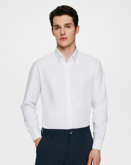 【棉质透气牛津纺 成衣水洗】春夏商务休闲亲肤易打理长袖衬衫男