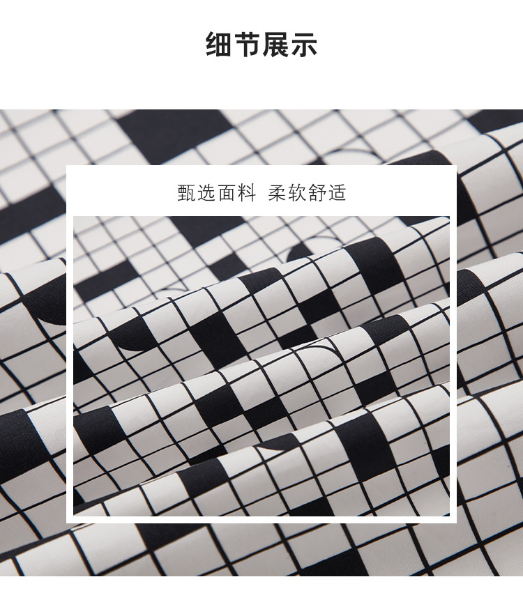 宝马男装男士舒适印花对格裁剪短袖休闲衬衫男式衬衫
