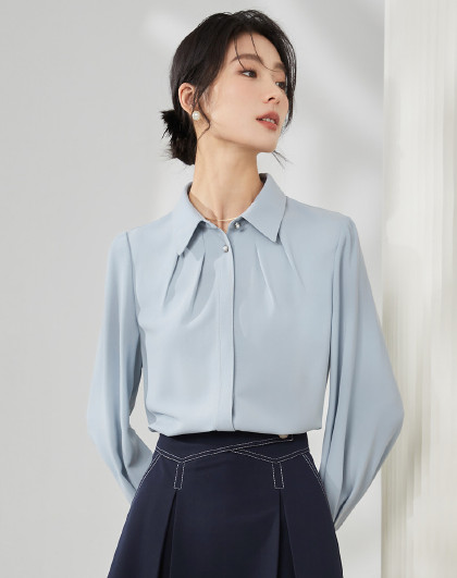 法式雪纺褶皱2024年新款衬衫春装女长袖上衣大码时尚通勤女装