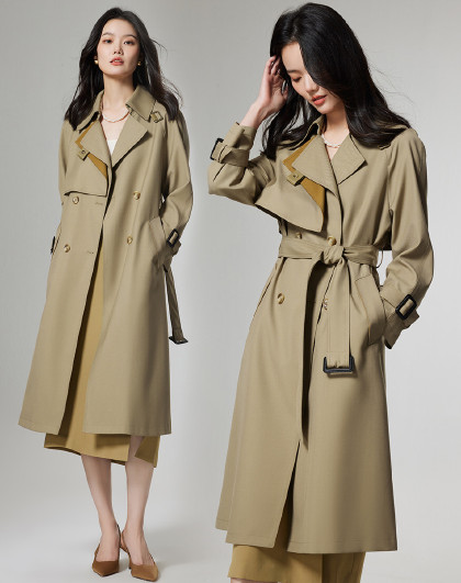 翻领中长款外套女款小个子2024春装新款风衣休闲百搭时尚女装