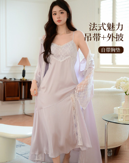 【七夕礼物】性感v领吊带睡裙100%桑蚕丝家居服真丝睡衣女