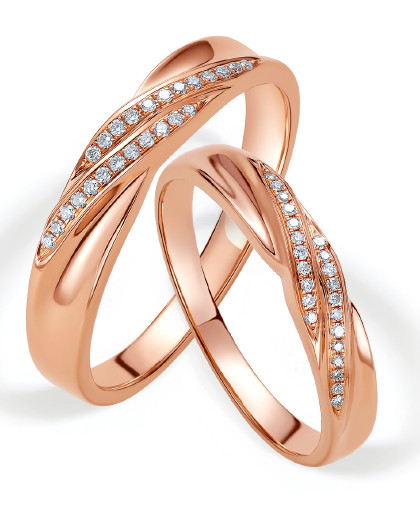 18k金戒指玫瑰金扭纹钻戒结婚情侣男定价