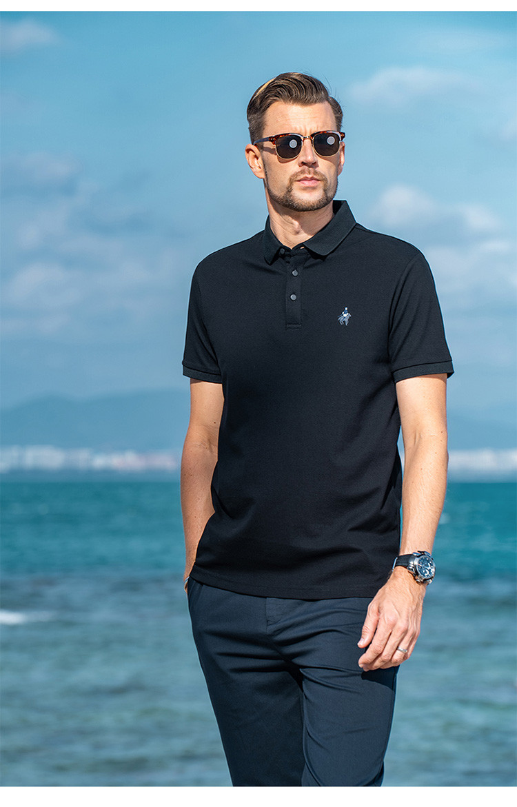 珠地棉polo衫男青年2024夏季翻领t恤刺绣上衣休闲保罗衫