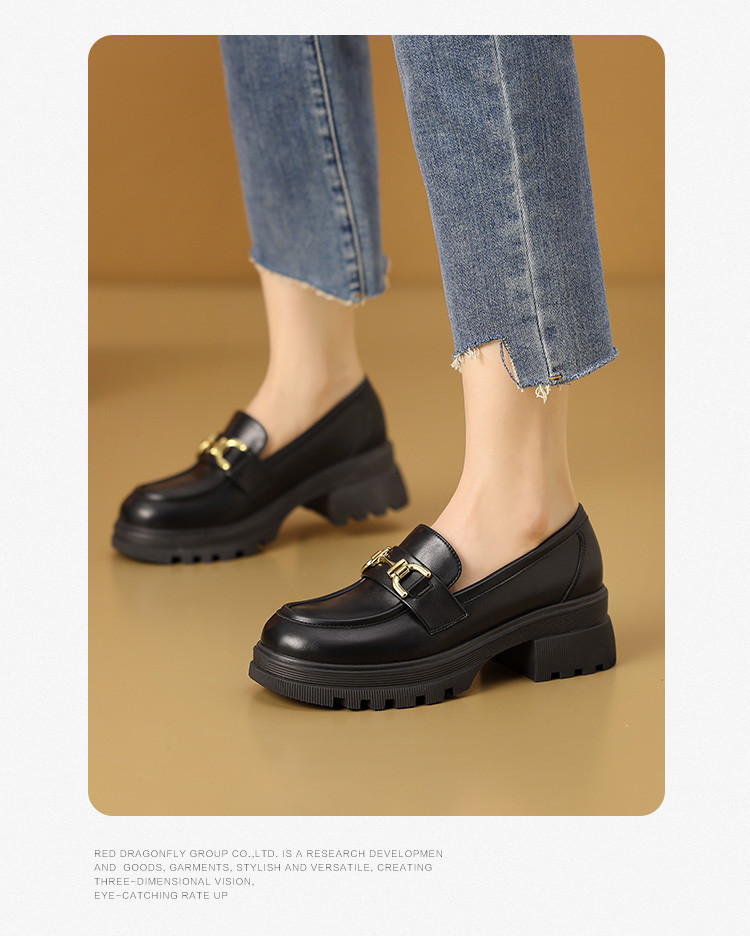 【热销爆款】红蜻蜓女鞋时尚厚底乐福鞋女一脚蹬百搭通勤单鞋女