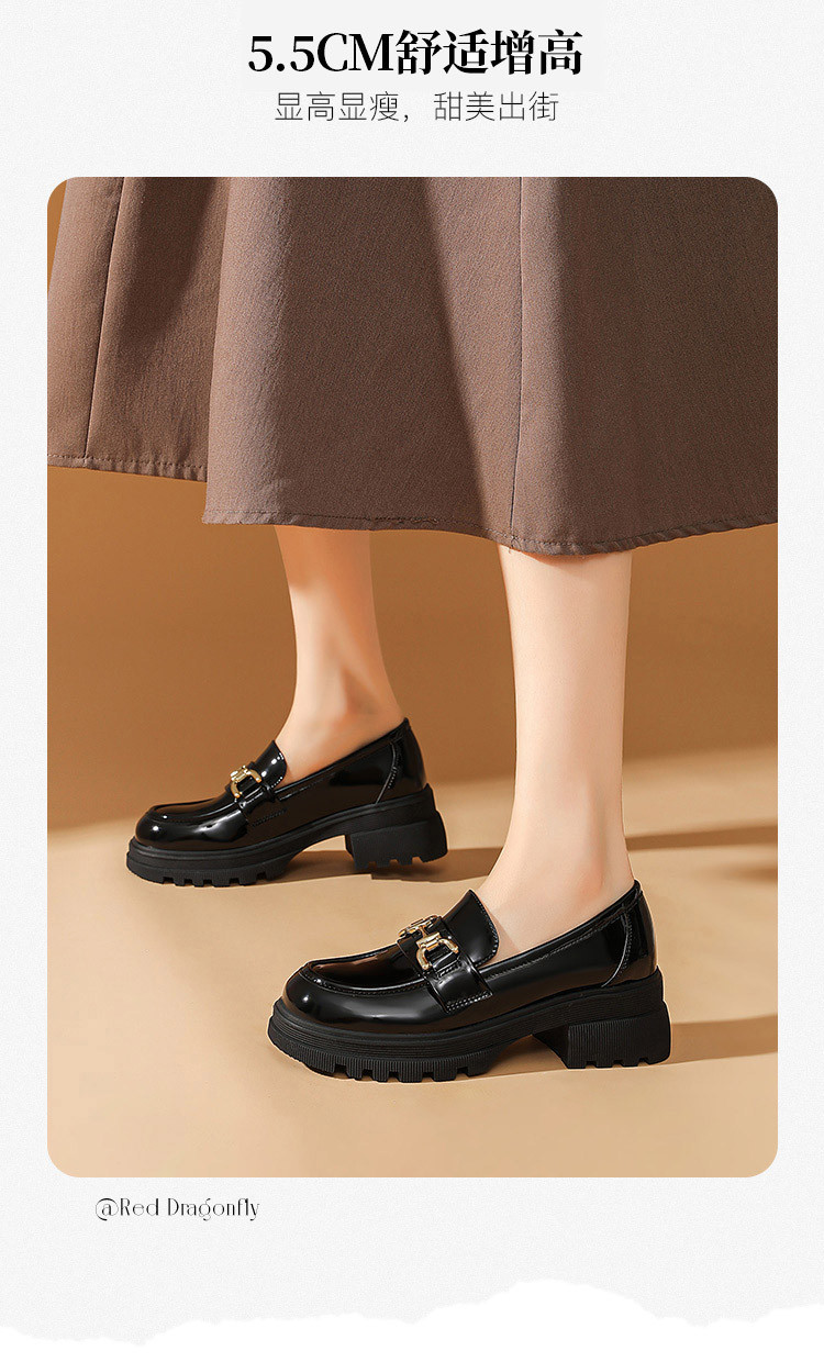【热销爆款】红蜻蜓女鞋时尚厚底乐福鞋女一脚蹬百搭通勤单鞋女