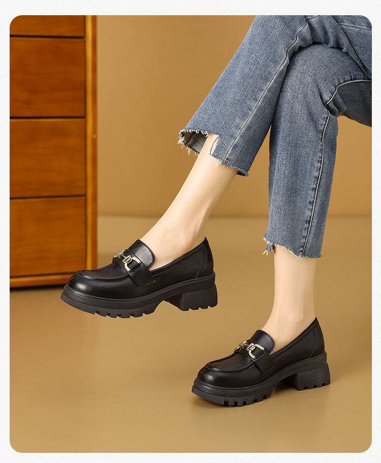 【热销爆款】红蜻蜓女鞋时尚厚底乐福鞋女一脚蹬百搭通勤单鞋女