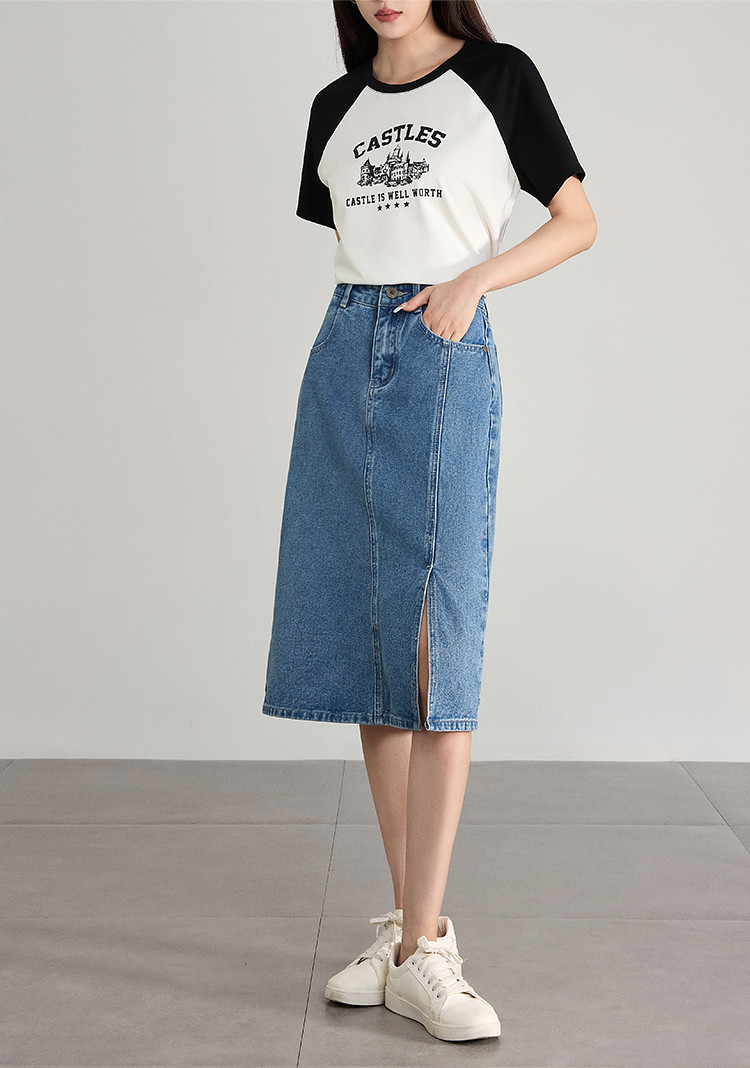 宽松显瘦a字摆牛仔半身裙女春款休闲百搭开叉半裙