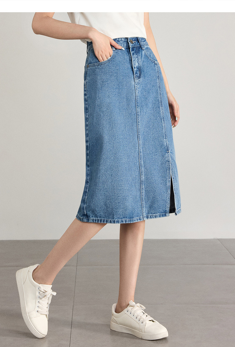 宽松显瘦a字摆牛仔半身裙女春款休闲百搭开叉半裙