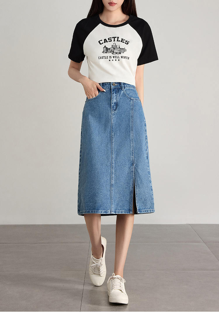 宽松显瘦a字摆牛仔半身裙女春款休闲百搭开叉半裙