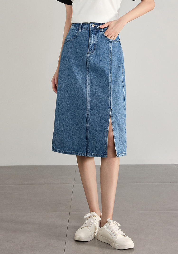 宽松显瘦a字摆牛仔半身裙女春款休闲百搭开叉半裙