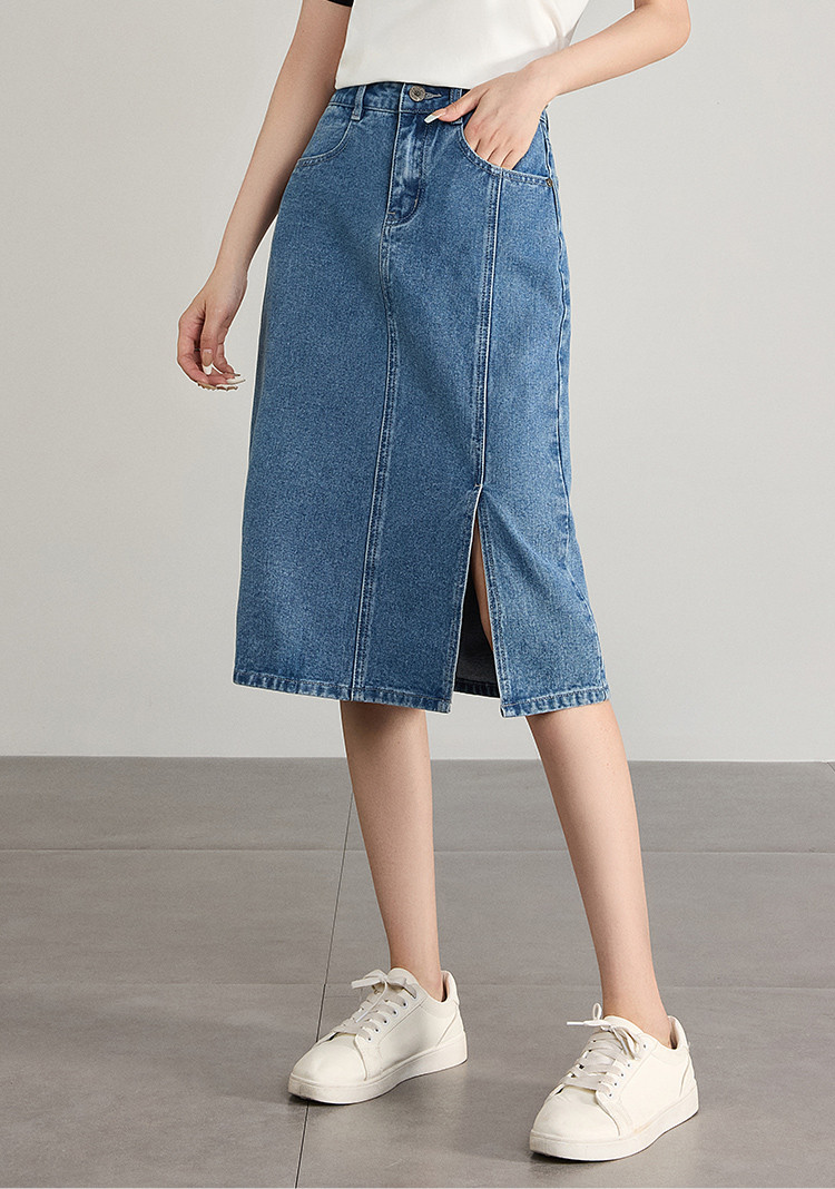 宽松显瘦a字摆牛仔半身裙女春款休闲百搭开叉半裙