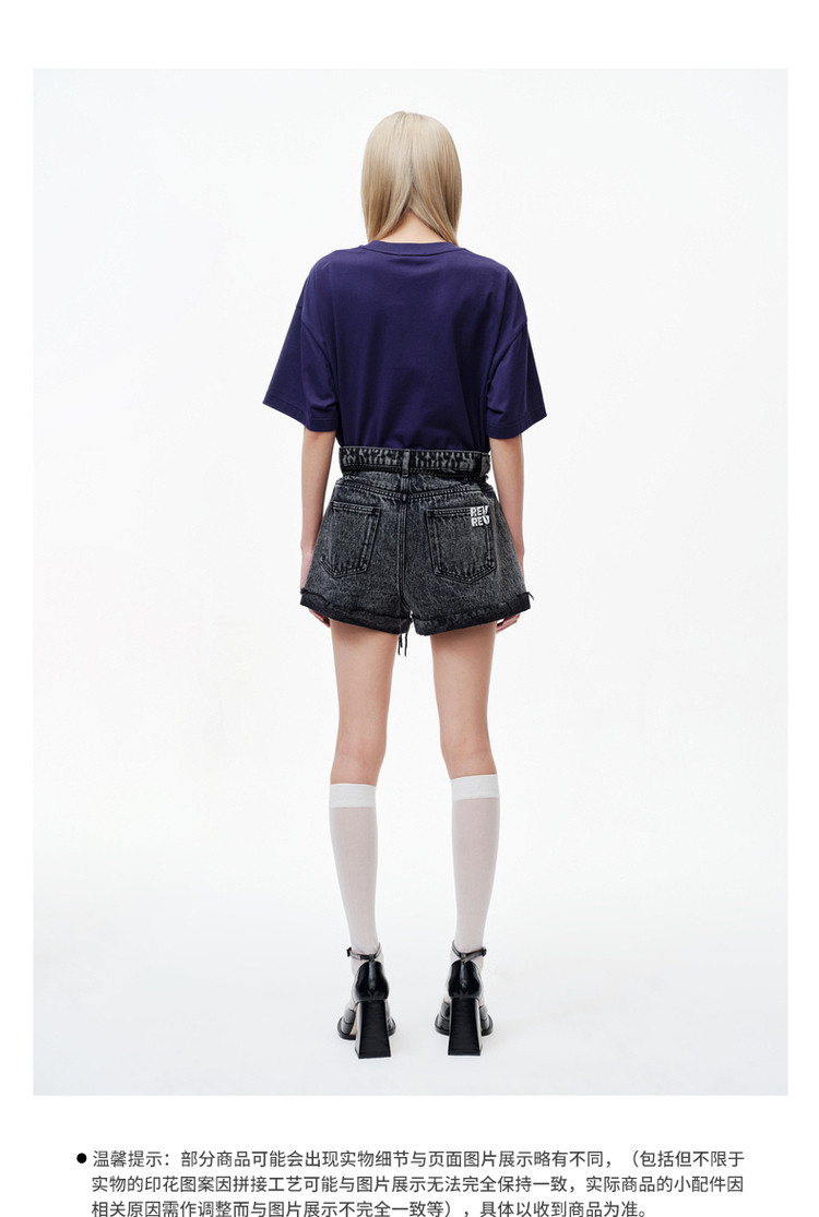 芮范设计师款趣味感猫咪深蓝色t恤女式t恤