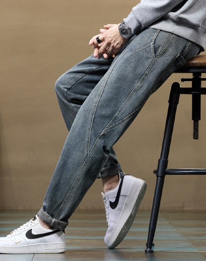 【港风复古】宽松韩版青年休闲哈伦裤长裤秋季通勤百搭简约牛仔裤