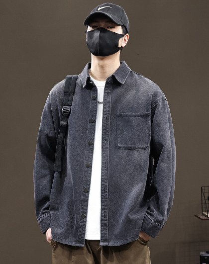 【基础工装款】青年休闲韩版百搭牛仔衬衫秋季叠穿打底男式衬衫