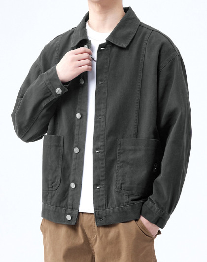 【纯色百搭款】秋季男上装简约纯色休闲衬衫宽松韩版翻领男式衬衫