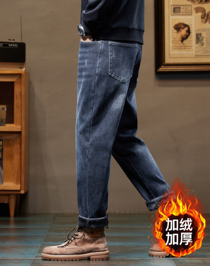 【加绒加厚】韩版百搭青年休闲男士牛仔裤长裤冬季通勤简约直筒裤