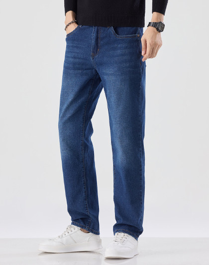 青年休闲秋季重工水洗韩版牛仔裤长裤纯色简约通勤百搭直筒裤男