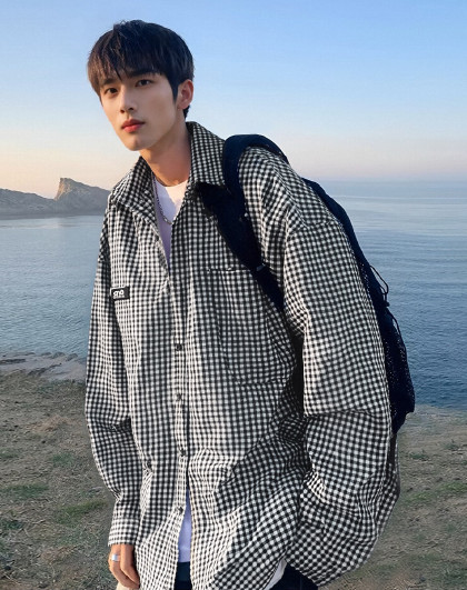 男士衬衫款格纹长袖衬衫衬衣男长袖衬衫男士衬衫长袖