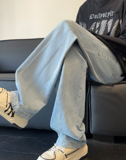 2025春款潮牌宽松百搭直筒牛仔裤男式牛仔裤休闲裤阔腿牛仔裤