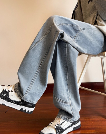 2025春款渐变直筒牛仔裤潮牌男装工装牛仔裤宽松百搭阔腿裤
