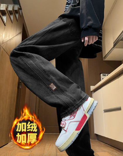 2025秋冬男加绒牛仔长裤牛仔裤男秋冬款阔腿牛仔裤男秋冬款