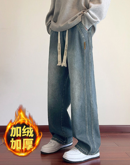 2025秋冬款裤子男款牛仔裤男直筒宽松男侧边分割牛仔长裤
