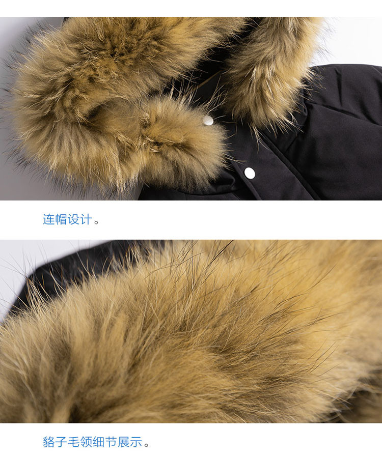 2018新款冬季貉子毛领宽松连帽中长款男士棉服