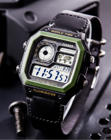 卡西欧手表男运动防水电子双显计时男士石英手表