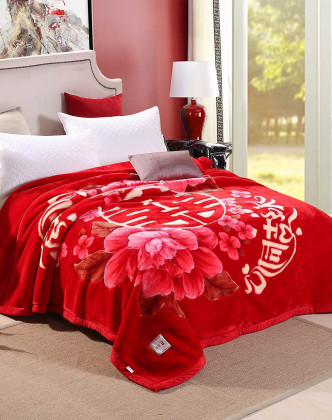 毛毯四季毯双人秋冬床单保暖毯子200240cm亚克力毛毯永结同心大红45kg