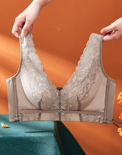 深v网纱蕾丝小胸聚拢调整型内衣女无钢圈文胸